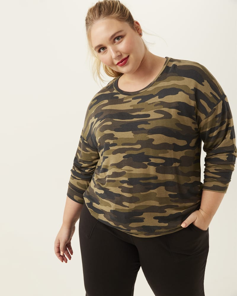 Front of plus size Ingrid Camo Crew Neck Top by Workshop | Dia&Co | dia_product_style_image_id:170258